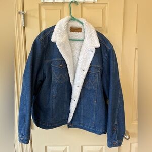 Wrangler Blue Denim Jacket with White Sherpa Lining